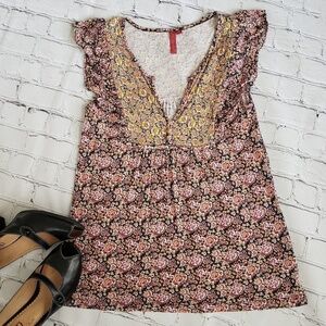 One September Ditzy Floral Flutter Sleeve Top S Cottagecore Prairie Boho